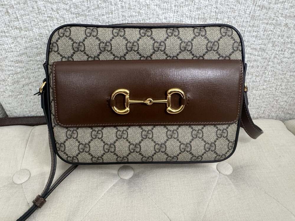 Gucci GG Monogram Crossbody Bag Zip Beige Brown Gold HW Small w/ Dust Bag - Picture 2 of 15